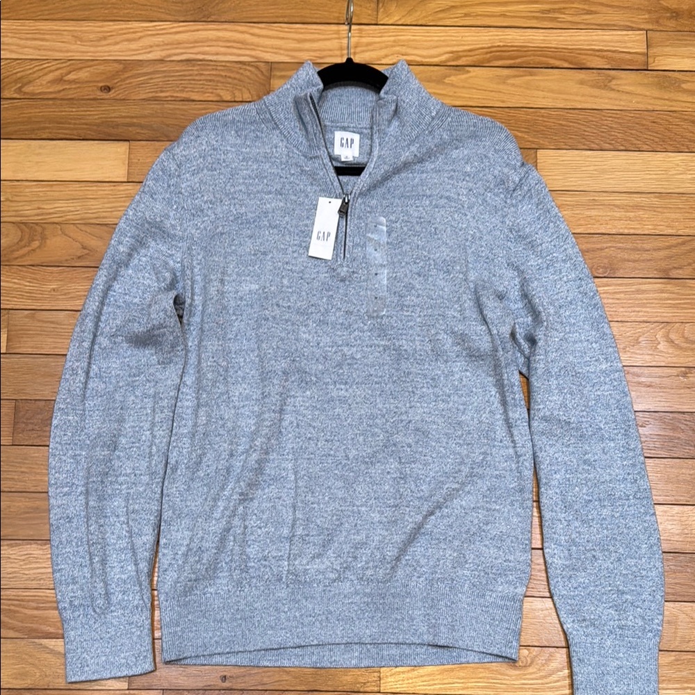 GAP Men's Heather Light Blue Quarter Zip-Up Sweater Shirt